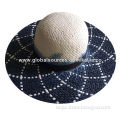 Women's floppy straw hat in dip-dye effect and diamond check pattern, suitable for summer outing